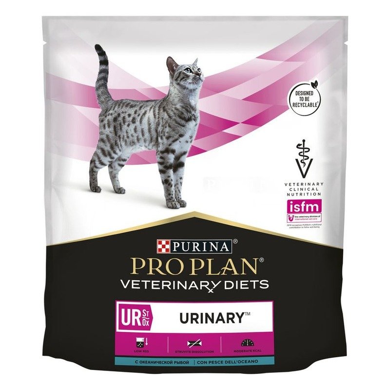 Pro Plan Veterinary Diets UR Urinary сухой полнорационный диетический корм для взрослых кошек при болезни нижних отделов мочевыводящих путей, c океанической рыбой – 350 г