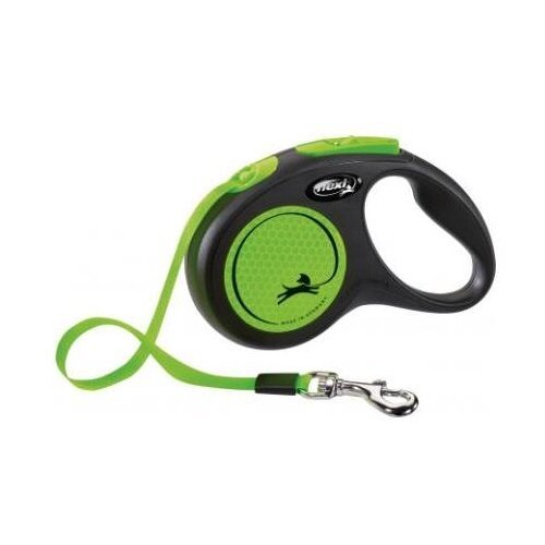 Поводок-рулетка для собак Flexi New Neon S ленточный 5 м 4 мм зелeный