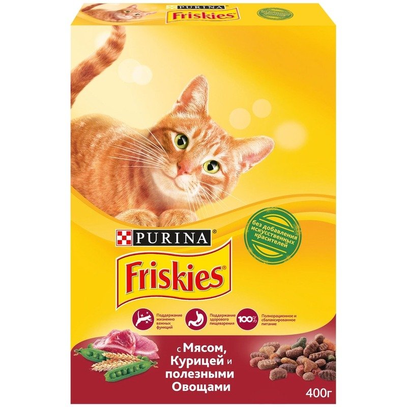 Friskies полнорационный сухой корм для кошек, с мясом, курицей и полезными овощами – 400 г