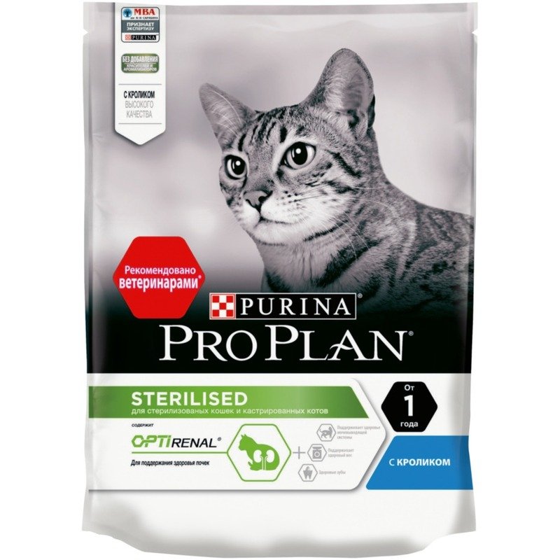 Pro Plan Sterilised сухой корм для стерилизованных кошек и кастрированных котов для поддержания здоровья почек, с кроликом – 200 г