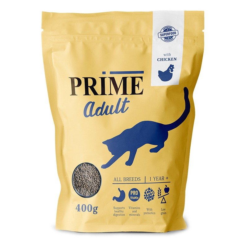 Prime Adult сухой корм, для кошек, низкозерновой, с курицей – 400 г