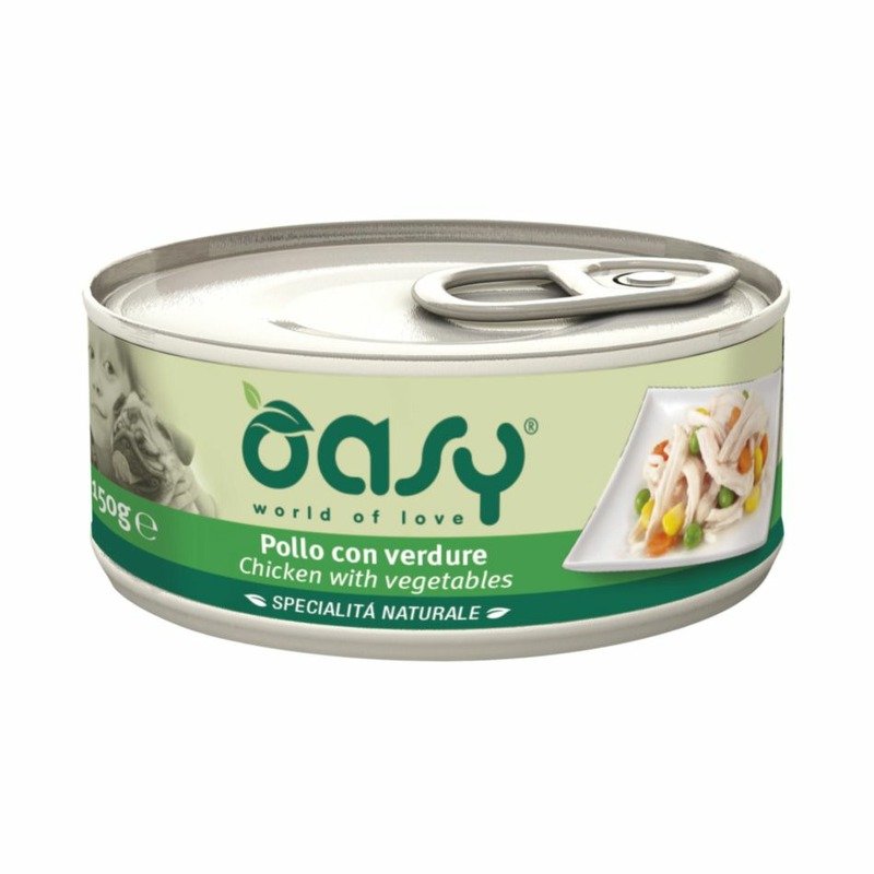 Oasy Wet Dog Specialita Naturali Chicken Vegetables влажный корм для взрослых собак, дополнительное питание с курицей и овощами, в консервах – 150 г