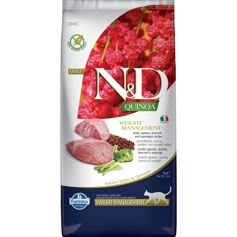 Farmina N&D Quinoa Cat Grain Free Weight Management Lamb сухой беззерновой корм для взрослых кошек для контроля веса с ягненком и киноа – 5 кг