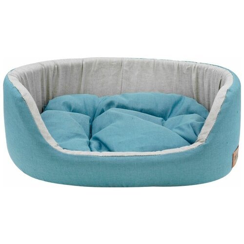 ZOOexpress «Эколен» лежанка овальная с подушкой, голубая, 68х52х21 см