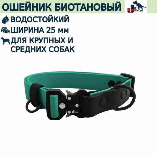 Ошейник из биотана J-Rex, 'Black+', металлическая пряжка 'Кобра', водостойкий, L: 44-66 см, Бирюзовый