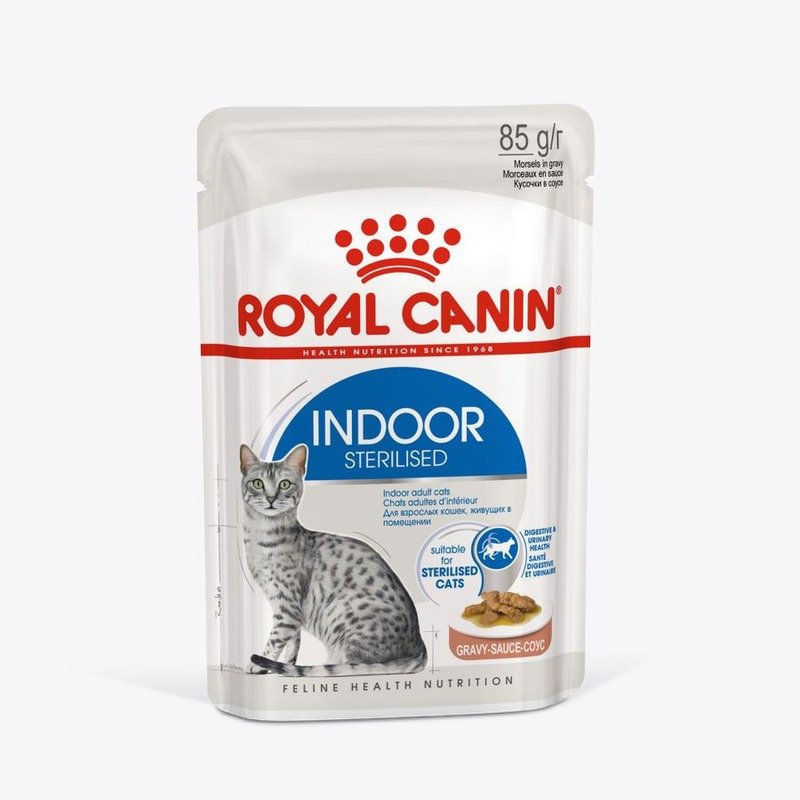 Royal Canin Indoor Sterilised для стерилизованных кошек, живущих в помещении, кусочки в соусе, в паучах – 85 г