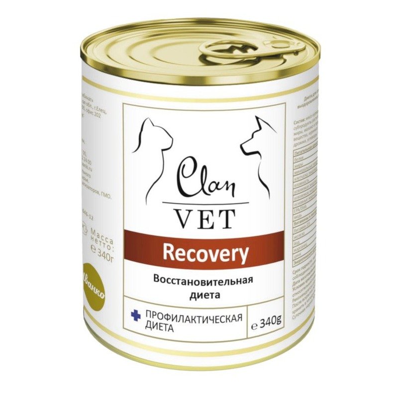 Clan Vet Recovery влажный корм для собак и кошек, восстановительная диета, диетический, паштет, в консервах – 340 г