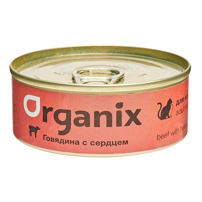 Organix влажный корм для кошек, с говядиной и сердцем, в консервах – 100 г