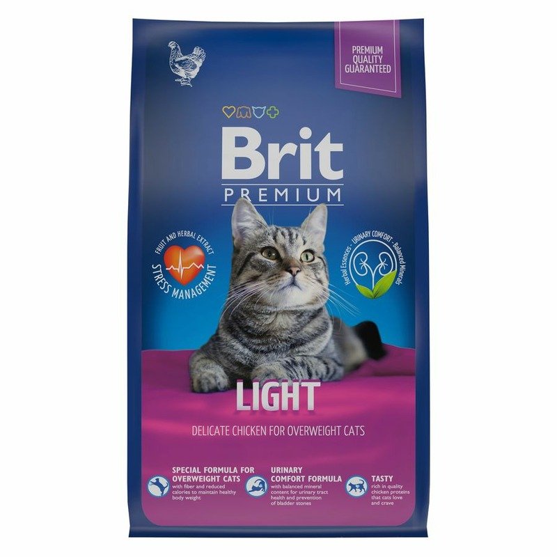 Brit Premium Cat Light полнорационный сухой корм для кошек с избыточным весом и склонностью к полноте, с курицей – 800 г