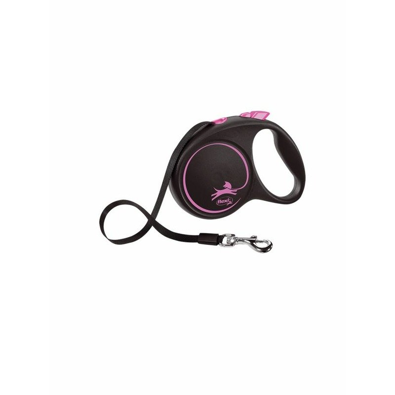 flexi flexi Black Design tape M поводок-рулетка для собак, черно-розовая 5 м, до 25 кг