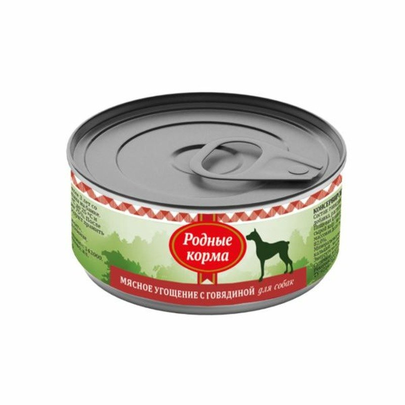 Родные корма Мясное угощение влажный корм для собак, фарш из говядины, в консервах – 100 г