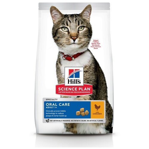 Сухой корм Hill’s Science Plan Oral Care для взрослых кошек, способствует удалению зубного камня, с курицей, 1,5 кг