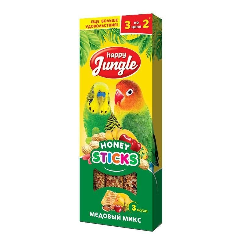 Happy Jungle лакомство для птиц, медовый микс, 3 палочки – 90 г