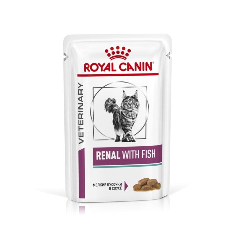 Royal Canin Renal полнорационный влажный корм для взрослых кошек для поддержания функции почек при острой или хронической почечной недостаточности, диетический, с рыбой, кусочки в соусе, в паучах – 85 г