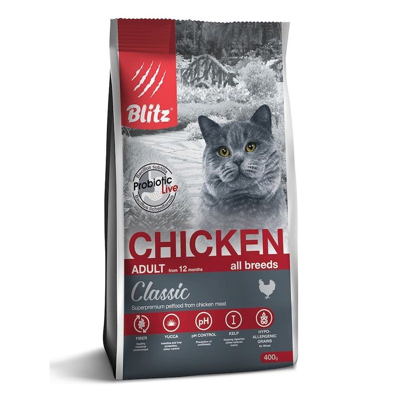 Blitz Classic Adult Cats Chicken полнорационный сухой корм для кошек, с курицей – 400 г