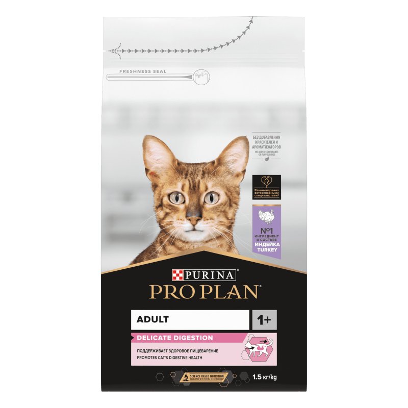 Purina Pro Plan Корм Purina Pro Plan для взрослых кошек с чувствительным пищеварением или особыми предпочтениями в еде, с высоким содержанием индейки (600 г)