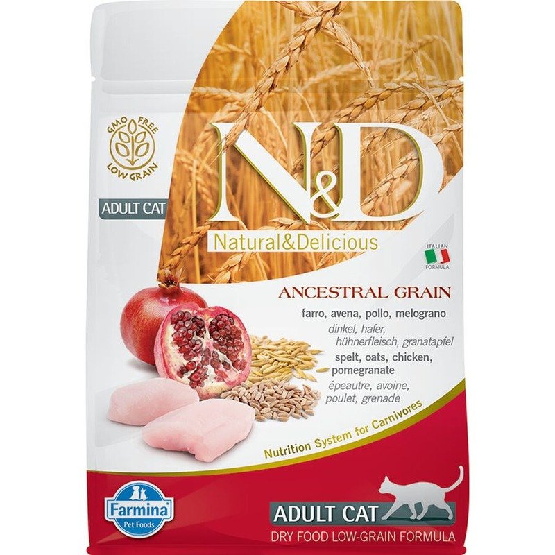 Farmina N&D Ancestral Grain Cat Chicken, Spelt, Oats And Pomegranate Adult сухой низкозерновой корм для взрослых кошек с курицей и гранатом – 300 г