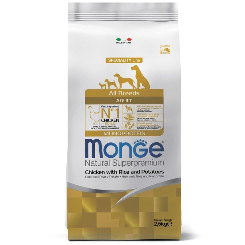 Monge Dog Speciality Line Monoprotein полнорационный сухой корм для собак, с курицей, рисом и картофелем- 2,5 кг