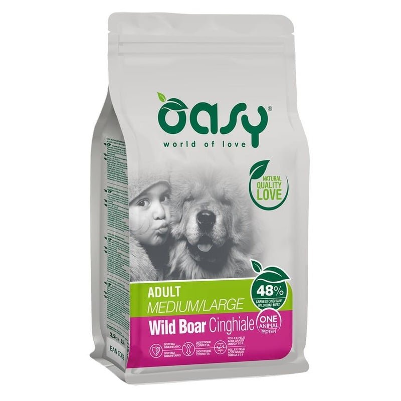 Oasy Dry Dog OAP Adult Medium/Large Монопротеин сухой корм для взрослых собак средних и крупных пород с мясом дикого кабана – 2,5 кг