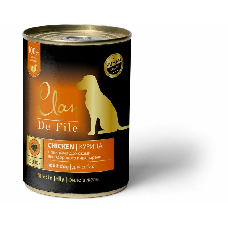 Clan De File полнорационный влажный корм для собак, с курицей, кусочки в желе, в консервах – 340 г