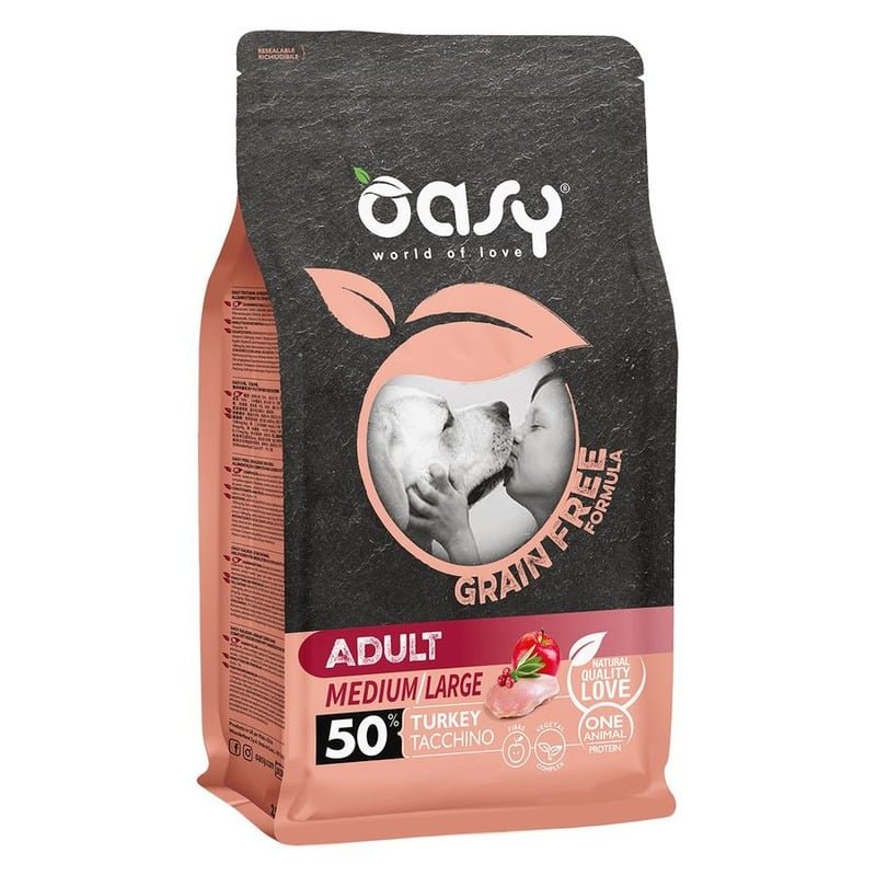 Oasy Dry Grain Free Medium/Large Breed Professional сухой корм для взрослых собак средних и крупных пород беззерновой с индейкой – 2,5 кг