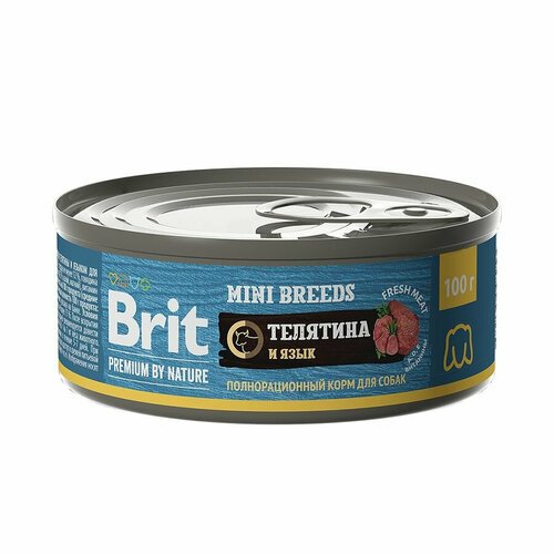Brit Premium by Nature Mini Breeds полнорационный влажный корм для собак мелких пород, фарш из телятины, в консервах – 100 г х 12 шт
