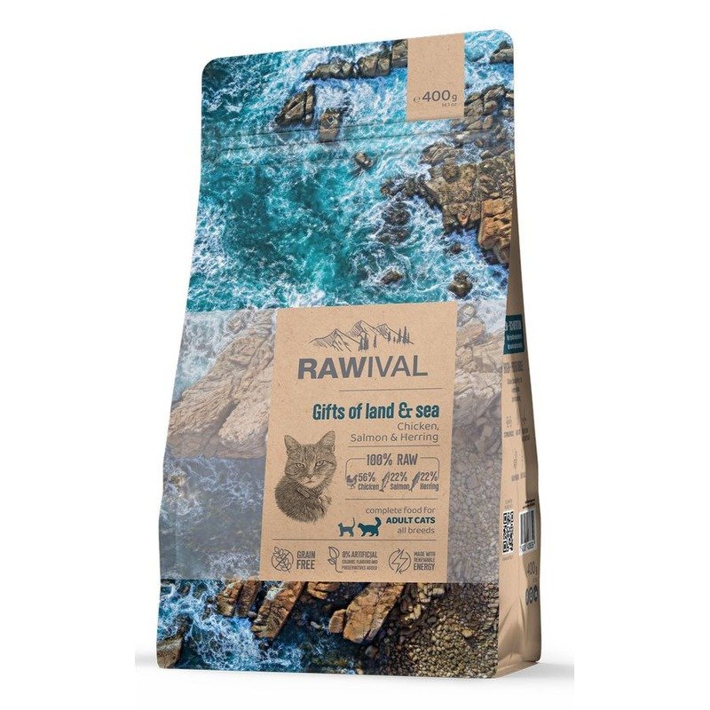 Rawival Gifts of Land & Sea сухой корм для взрослых кошек, с курицей и рыбой – 400 г