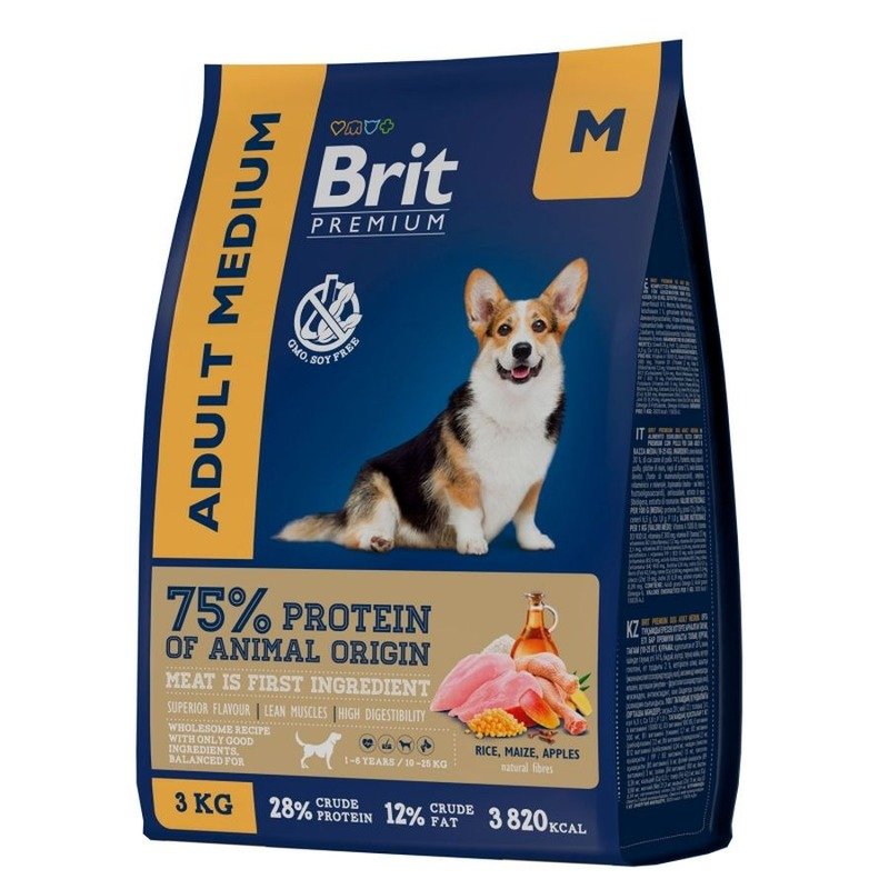 Brit Premium Dog Adult Medium полнорационный сухой корм для собак средних пород, с курицей – 1 кг