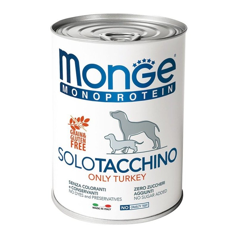 Monge Dog Monoprotein Solo полнорационный влажный корм для собак, беззерновой, паштет с индейкой, в консервах – 400 г