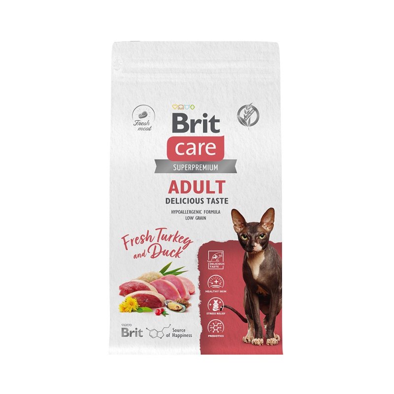 Корм для кошек Brit Care Delicious Taste для привередливых, индейка с уткой сух. 1,5кг