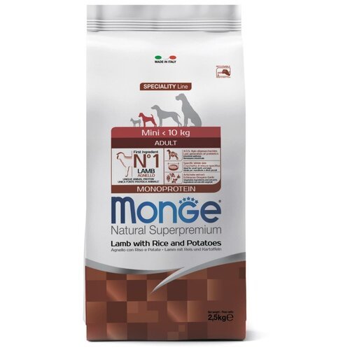 Monge Dog Speciality Mini корм для взрослых собак малых пород, ягненок с рисом и картофелем 800 гр (2 шт)
