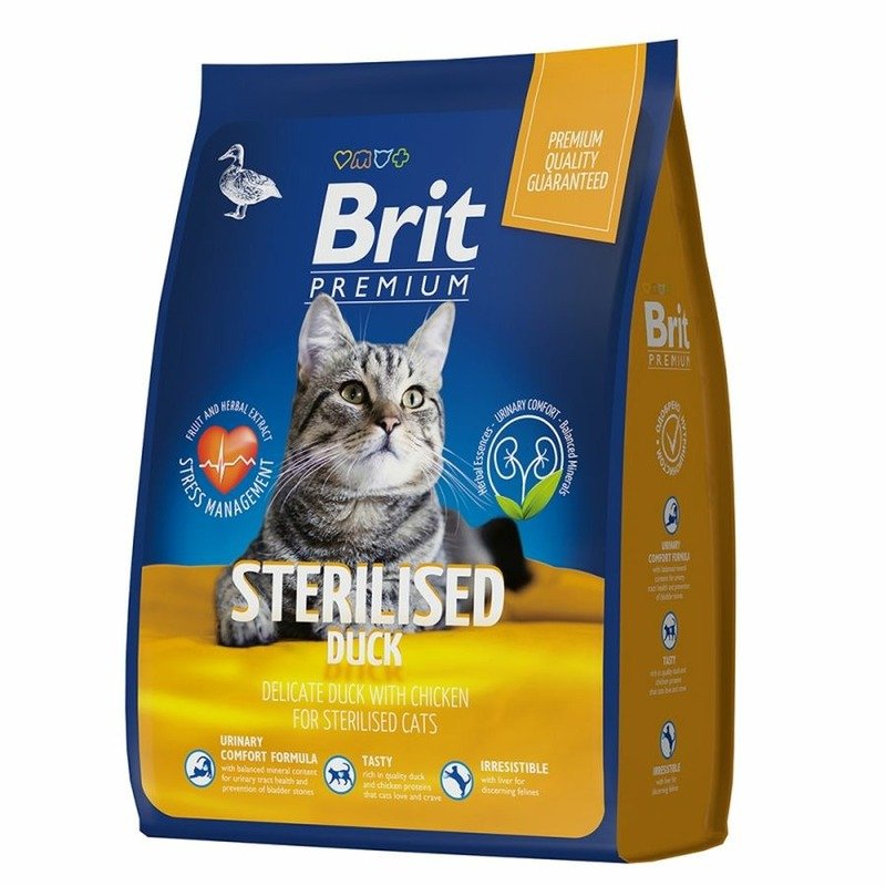 Brit Premium Cat Sterilised сухой корм для взрослых стерилизованных кошек c уткой и курицей – 8 кг