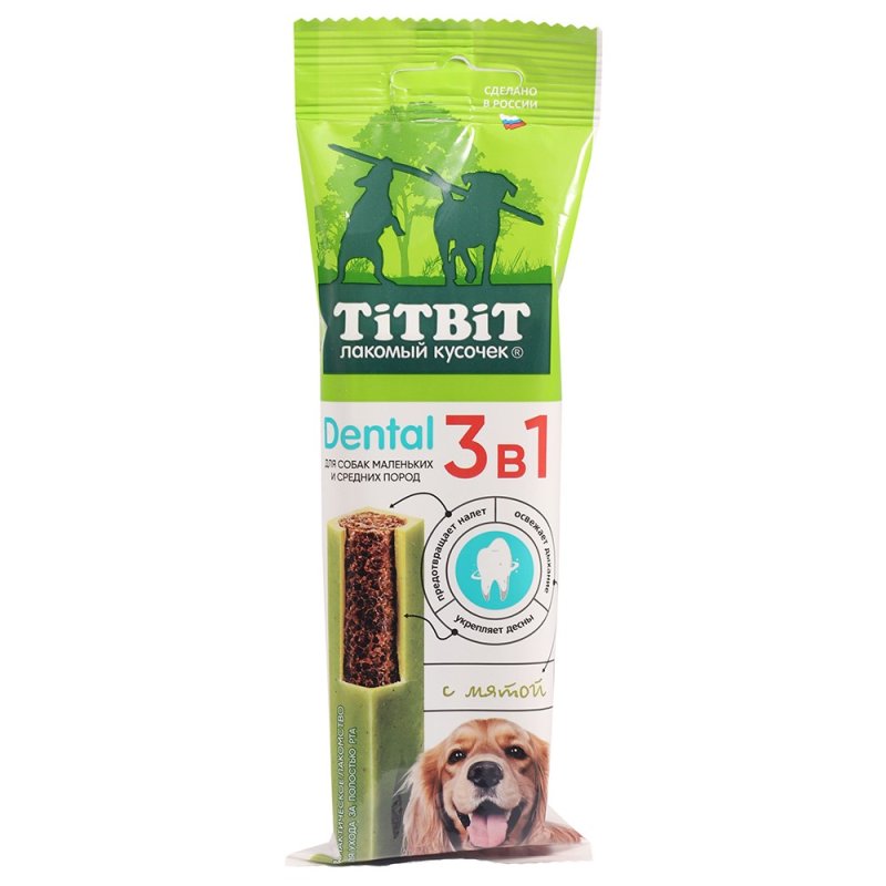 Лакомство для собак TITBIT Dental для средних пород 3в1 с мятой 110г