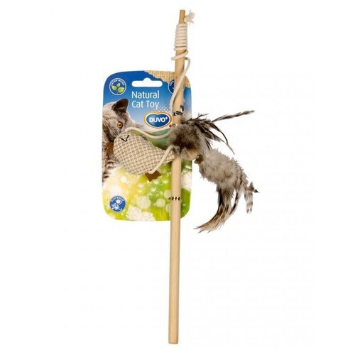 Игрушка для кошек удочка-дразнилка DUVO+ “Птичка с перьями”, бежевая (Бельгия)