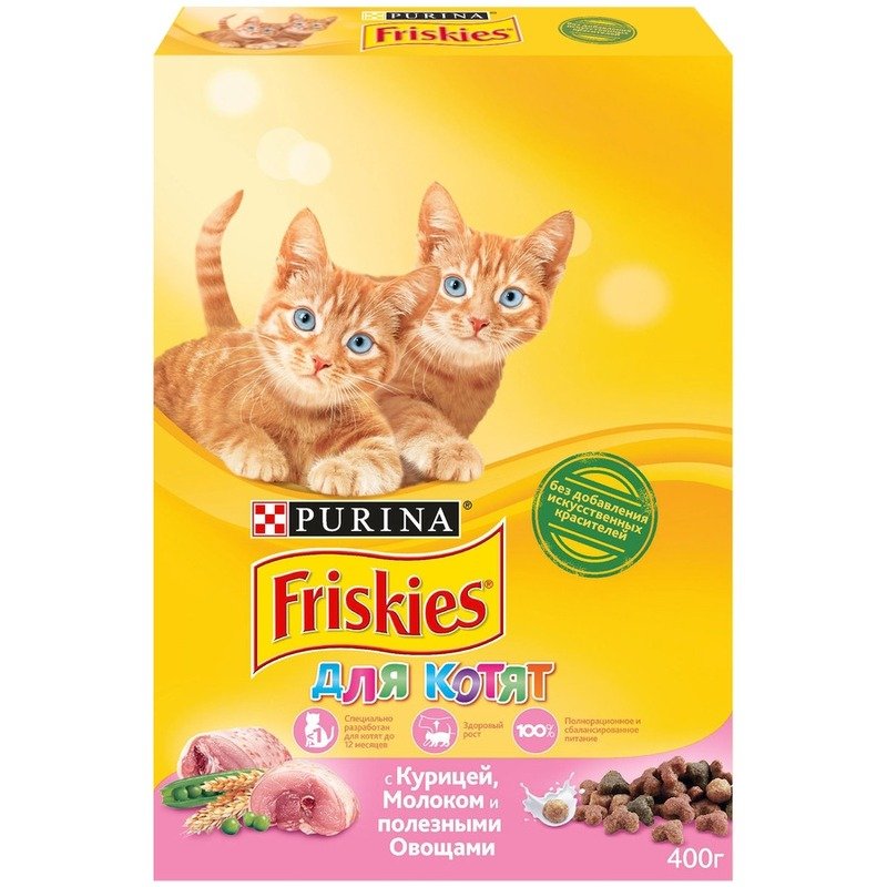 Friskies полнорационный сухой корм для котят до года, с курицей, молоком и полезными овощами – 400 г