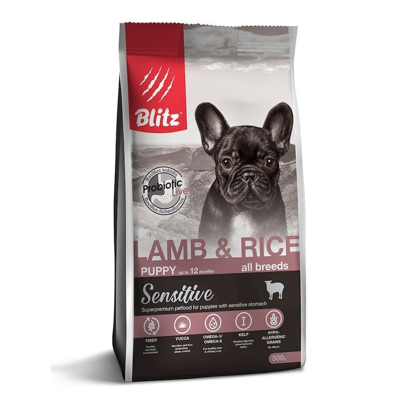 Blitz Sensitive Puppy Lamb & Rice полнорационный сухой корм для щенков, с ягненком и рисом – 500 г