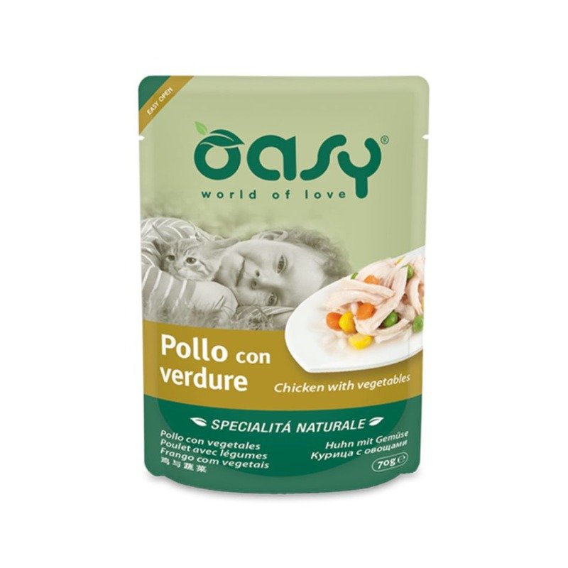 Oasy Wet Cat Specialita Naturali Chicken Vegetables влажный корм для взрослых кошек, дополнительное питание с курицей и овощами, в паучах – 70 г