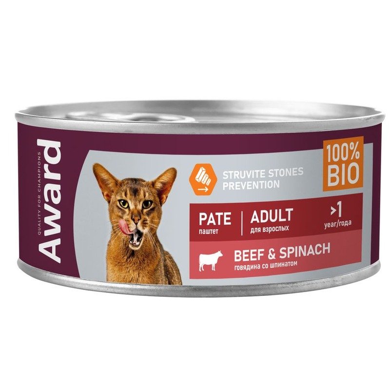 Award Pate Adult Beef & Spinach влажный корм для кошек, с говядиной и шпинатом, в консервах – 100 г