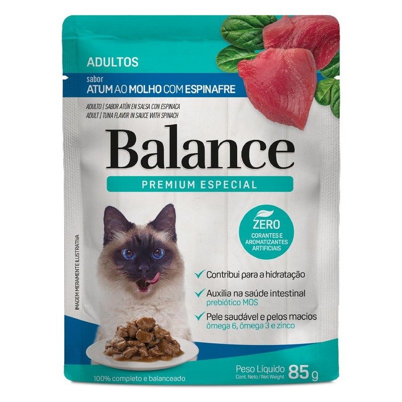 Balance Cat влажный корм для кошек, полнорационный, с  тунцом и шпинатом, в соусе, в паучах – 85 г