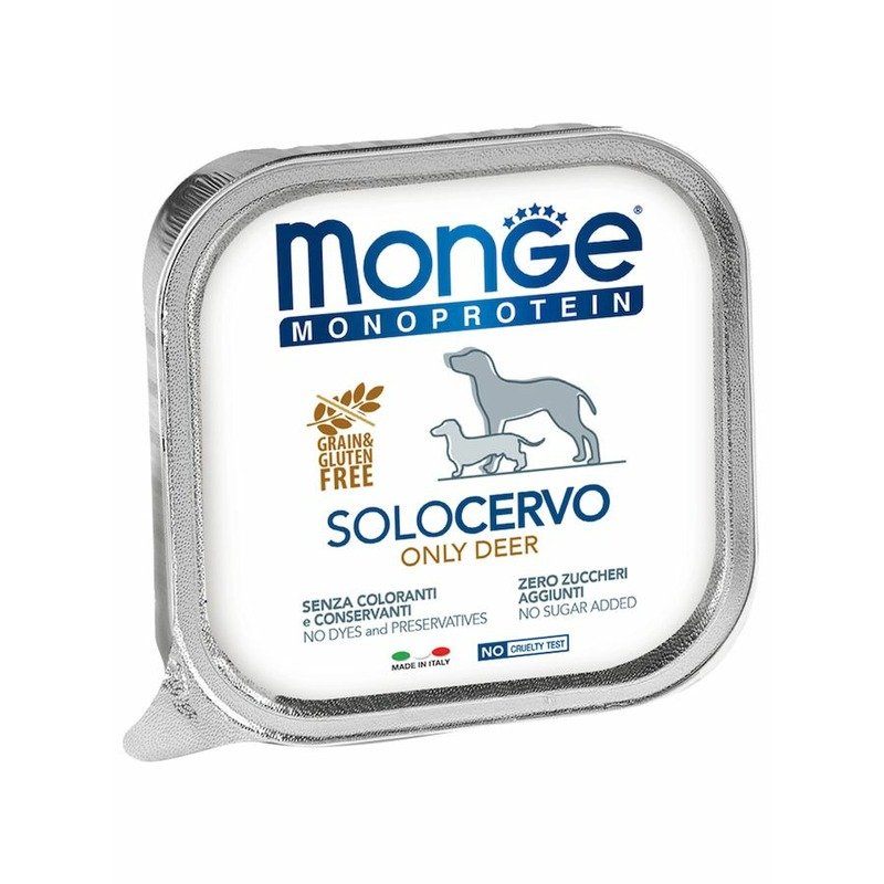 Monge Dog Monoprotein Solo полнорационный влажный корм для собак, беззерновой, паштет с олениной, в ламистерах – 150 г