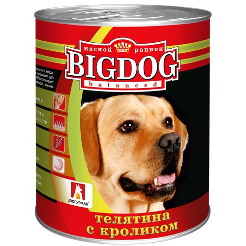 Консервированный корм для собак Зоогурман BIG DOG, телятина с кроликом, 850г.