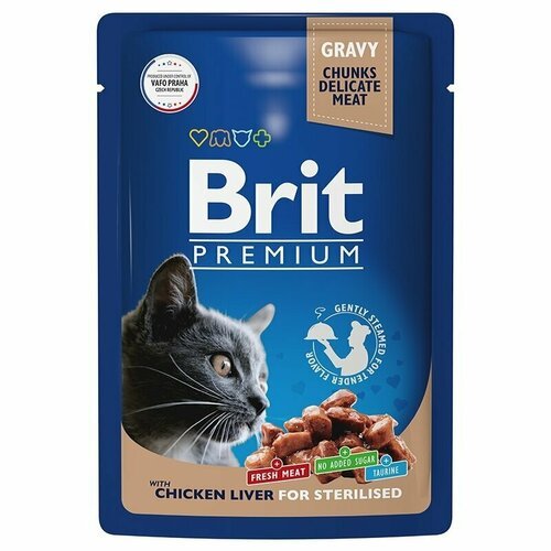 Brit Premium Корм консервированный для взрослых стерилизованных кошек куриная печень в соусе, 85гр, 6 штук