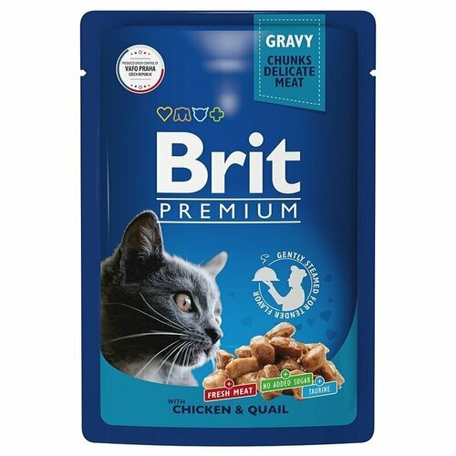 Brit Premium Корм консервированный для взрослых кошек цыпленок и перепелка в соусе, 85гр, 9 штук