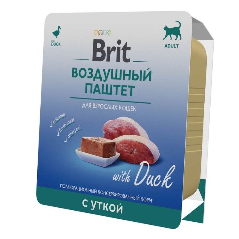 Brit Premium полнорационный влажный корм для кошек, воздушный паштет с уткой, в ламистерах – 100 г