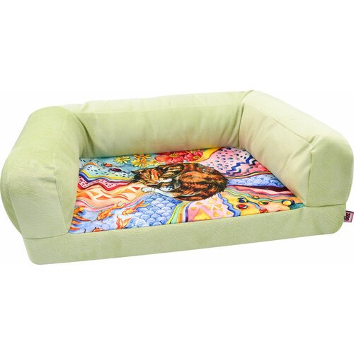 Лежанка-диван Сны рисунок Кошка мебельная ткань №2 69x52x18 см салатовая