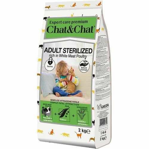 Сухой корм Chat&Chat Expert Premium Adult Sterilized with white meat poultry, для взрослых стерилизованных кошек с белым мясом птицы, 2кг