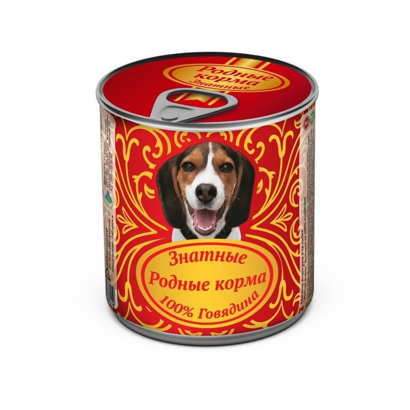 Родные корма Знатные влажный корм для собак, с говядиной, кусочки в желе, в консервах – 340 г