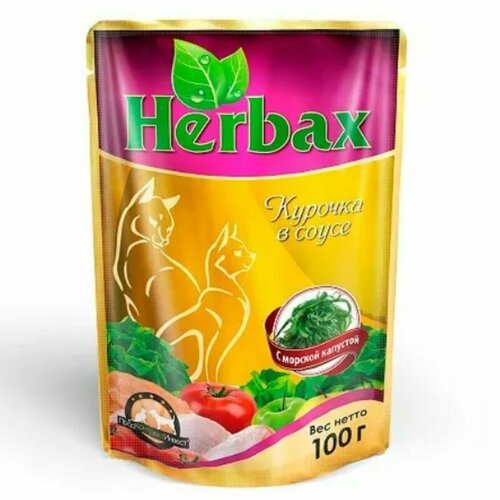 Herbax консервы для кошек Курочка с морской капустой, 100 г, 3 штуки