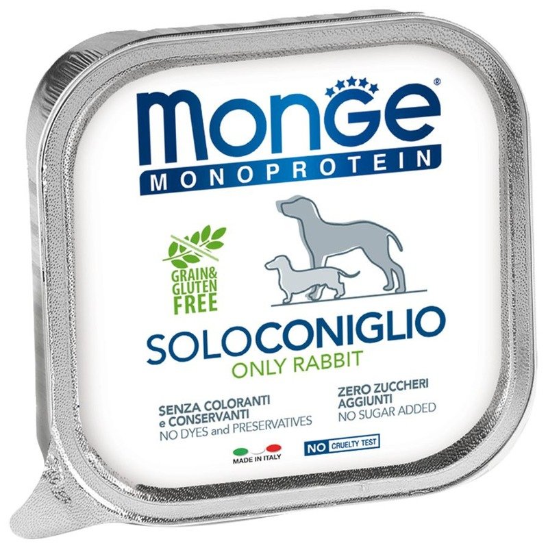 Monge Dog Monoprotein Solo полнорационный влажный корм для собак, беззерновой, паштет с кроликом, в ламистерах – 150 г