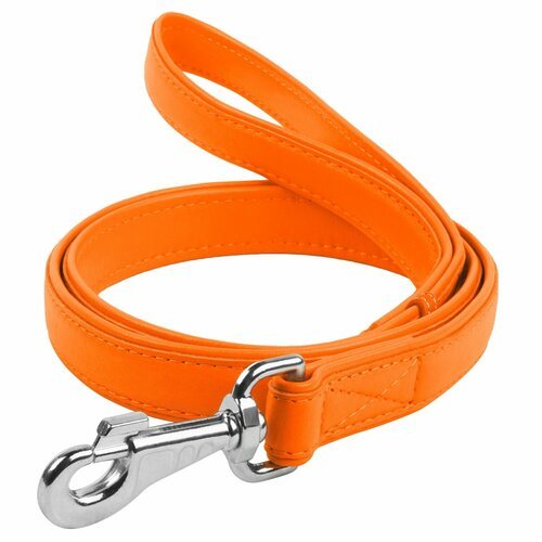 CoLLaR, Поводок кожаный для собак, двойной прошитый без украшений оранжевый, 122смх25мм